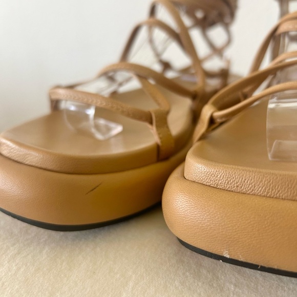 KHAITE Alba Leather Wraparound Platform Sandals in Tan - Picture 9 of 14